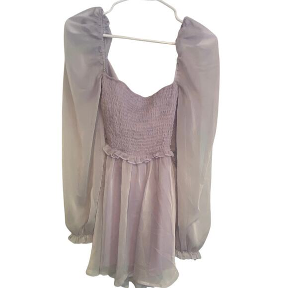 Lucy in the Sky Lavender Puff Sleeve Chiffon Dress XS Smocked Bodice Tie Back - Picture 2 of 6